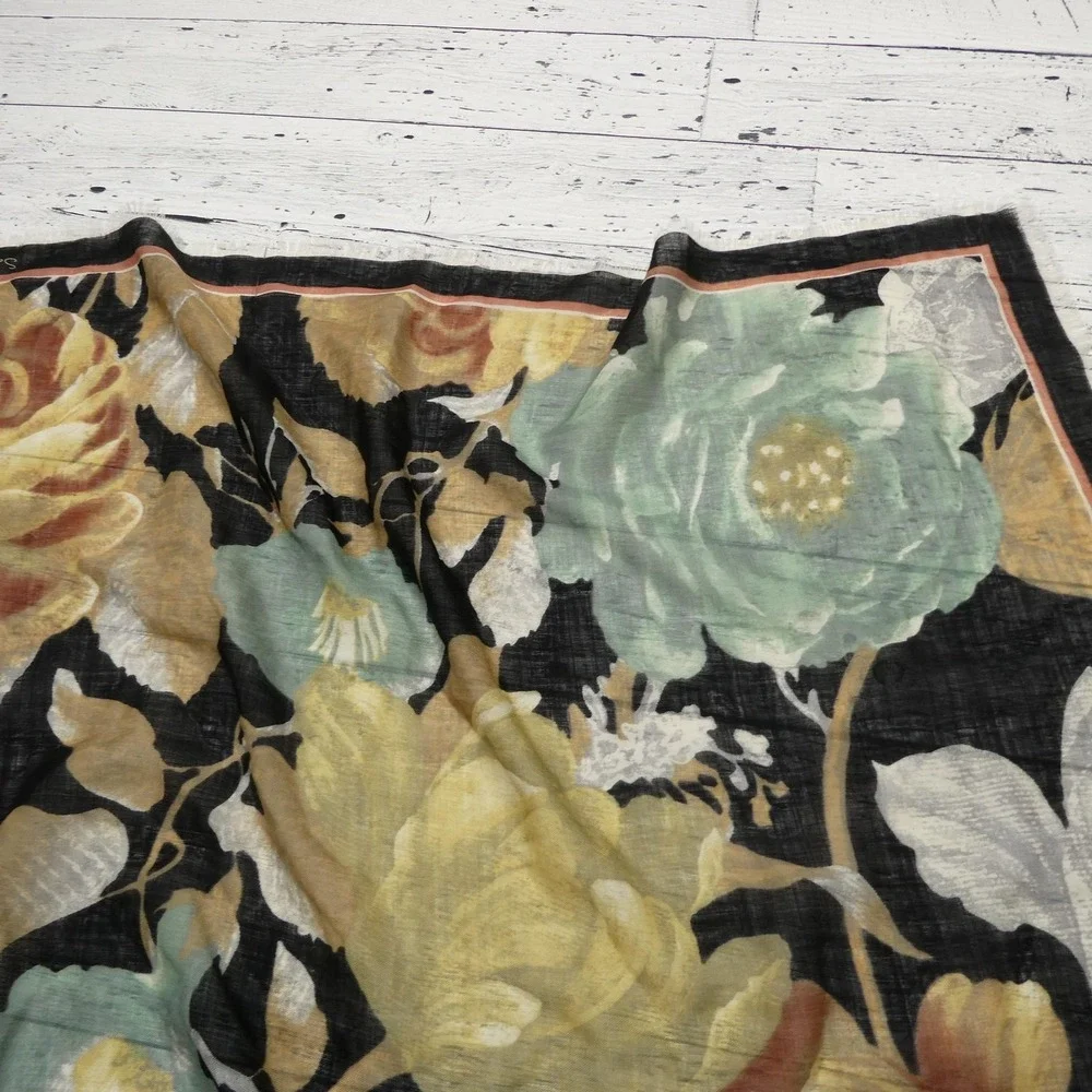 Saldorini Scarf Womens One Size Multicolor Floral Wool Square Fringe Made Italy